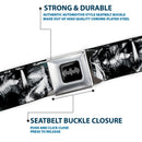 Batman Black Silver Seatbelt Belt - Batman Poses & Bat Shield Sketch White/Black Webbing