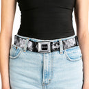 Batman Black Silver Seatbelt Belt - Batman Face/Bat Shield Sketch White/Black Webbing