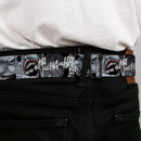 Batman Black Silver Seatbelt Belt - Joker Laughing CLOSE-UP Black/White Webbing
