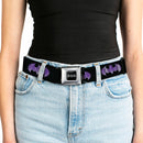 Batman Black Silver Seatbelt Belt - Batman Signal Black/Purple Plaid Webbing