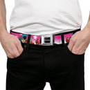 Batman Black/Silver Seatbelt Belt - BATGIRL Bubble Letters w/Stars Pink/White Webbing