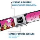 Batman Black/Silver Seatbelt Belt - BATGIRL Bubble Letters w/Stars Pink/White Webbing