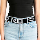 Batman Black Silver Seatbelt Belt - Cloudy Bat Signal Black/White Webbing