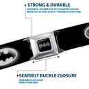 Batman Black Silver Seatbelt Belt - Cloudy Bat Signal Black/White Webbing