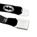 Batman Black Silver Seatbelt Belt - Cloudy Bat Signal Black/White Webbing