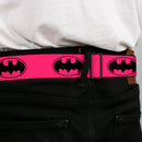 Batman Black Silver Seatbelt Belt - Bat Signal-3 Fuchsia/Black/Fuchsia Webbing