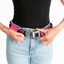 Batman Black Silver Seatbelt Belt - Bat Signal-3 Fuchsia/Black/Fuchsia Webbing