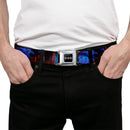 Batman Black Silver Seatbelt Belt - Batman 2-Poses-Buildings Black/Reds/Blues Webbing