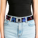 Batman Black Silver Seatbelt Belt - Batman 2-Poses-Buildings Black/Reds/Blues Webbing
