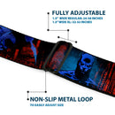 Batman Black Silver Seatbelt Belt - Batman 2-Poses-Buildings Black/Reds/Blues Webbing
