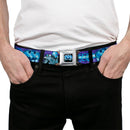 Frozen Batman Shield Full Color Black Blues Seatbelt Belt - MR. FREEZE Poses/Frozen Batman Shield Purples/Blues Webbing