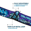 Frozen Batman Shield Full Color Black Blues Seatbelt Belt - MR. FREEZE Poses/Frozen Batman Shield Purples/Blues Webbing