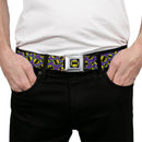 Bat Signal Full Color Black White Yellow Seatbelt Belt - Bat Signal Scattered Purple/Blue/Yellow/Black Webbing