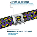 Bat Signal Full Color Black White Yellow Seatbelt Belt - Bat Signal Scattered Purple/Blue/Yellow/Black Webbing