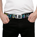 Batman Logo Full Color Black GOTHAM CITY Graffiti Seatbelt Belt - BATMAN/Joker Face CLOSE-UP Gotham City Graffiti Collage Webbing