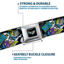 Batman Logo Full Color Black GOTHAM CITY Graffiti Seatbelt Belt - BATMAN/Joker Face CLOSE-UP Gotham City Graffiti Collage Webbing