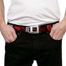 Red Hood Logo Full Color Black Red Seatbelt Belt - RED HOOD/Face/Logo Weathered Black/Reds/White Webbing