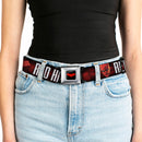 Red Hood Logo Full Color Black Red Seatbelt Belt - RED HOOD/Face/Logo Weathered Black/Reds/White Webbing