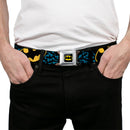 Batman Full Color Black Yellow Seatbelt Belt - Bat Signals Stacked w/CLOSE-UP Blue/Black/Yellow Webbing