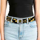 Batman Full Color Black Yellow Seatbelt Belt - Bat Signals Stacked w/CLOSE-UP Yellow/Black Webbing