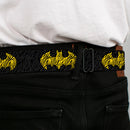 Batman Full Color Black Yellow Seatbelt Belt - Zebra Bat Signal Black/Gray/Yellow/Black Webbing