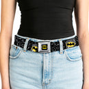 Batman Full Color Black Yellow Seatbelt Belt - BATMAN w/Bat Shield & Flying Bats Black/Gray Webbing
