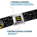 Batman Full Color Black Yellow Seatbelt Belt - BATMAN w/Bat Shield & Flying Bats Black/Gray Webbing