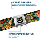 Batman Full Color Black Yellow Seatbelt Belt - BATMAN w/Bat Shield & Flying Bats Black/Gray Webbing