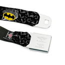 Batman Full Color Black Yellow Seatbelt Belt - BATMAN w/Bat Shield & Flying Bats Black/Gray Webbing