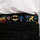 Batman Full Color Black Yellow Seatbelt Belt - Batman & Robin in Action w/Text Black Webbing