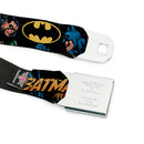 Batman Full Color Black Yellow Seatbelt Belt - Batman & Robin in Action w/Text Black Webbing