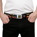 Batman Full Color Black Yellow Seatbelt Belt - Batman & Robin in Action w/Text Burgundy Webbing