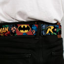 Batman Full Color Black Yellow Seatbelt Belt - Batman & Robin in Action w/Text Burgundy Webbing