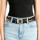 Batman Full Color Black Yellow Seatbelt Belt - Batman & Robin in Action w/Text Burgundy Webbing