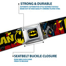 Batman Full Color Black Yellow Seatbelt Belt - Batman & Robin in Action w/Text Burgundy Webbing
