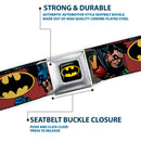 Batman Full Color Black Yellow Seatbelt Belt - Batman & Robin in Action w/Text Burgundy Webbing