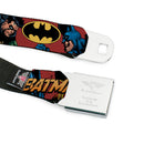 Batman Full Color Black Yellow Seatbelt Belt - Batman & Robin in Action w/Text Burgundy Webbing