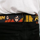 Batman Full Color Black Yellow Seatbelt Belt - ROBIN Red/Black Poses Gray Webbing