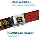 Batman Full Color Black Yellow Seatbelt Belt - ROBIN Red/Black Poses Gray Webbing