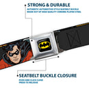 Batman Full Color Black Yellow Seatbelt Belt - ROBIN Red/Black Poses Gray Webbing