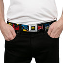 Batman Full Color Black Yellow Seatbelt Belt - Batman in Action WHOOM! Red Skyline Webbing