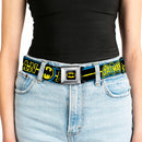 Batman Full Color Black Yellow Seatbelt Belt - BATMAN/Retro Logos Stripe Blue/Black/Yellow Webbing