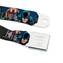 Batman Full Color Black Yellow Seatbelt Belt - Batman 2-Action Poses/Bat Signal Spotlight/Skyline Webbing