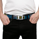 Batman Full Color Black Yellow Seatbelt Belt - Batman Bold Power Pose/Logo/Skyline Grays/Black Webbing
