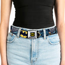 Batman Full Color Black Yellow Seatbelt Belt - Batman Bold Power Pose/Logo/Skyline Grays/Black Webbing