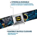 Batman Full Color Black Yellow Seatbelt Belt - Batman Bold Power Pose/Logo/Skyline Grays/Black Webbing