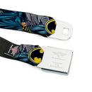 Batman Full Color Black Yellow Seatbelt Belt - Batman Bold Power Pose/Logo/Skyline Grays/Black Webbing