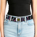 Batman Full Color Black/Yellow Seatbelt Belt - Batman Batgirl and Joker Comic Book Cover Face Close-Ups Black Webbing