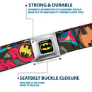 Batman Full Color Black/Yellow Seatbelt Belt - Batman Batgirl and Joker Comic Book Cover Face Close-Ups Black Webbing