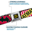 Batman Full Color Black/Yellow Seatbelt Belt - THE JOKER WANTED Smiling Pose and Graffiti Purples/Greens Webbing